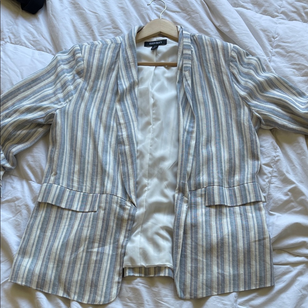 Ellen Tracy Striped Blazer in Blue & Cream